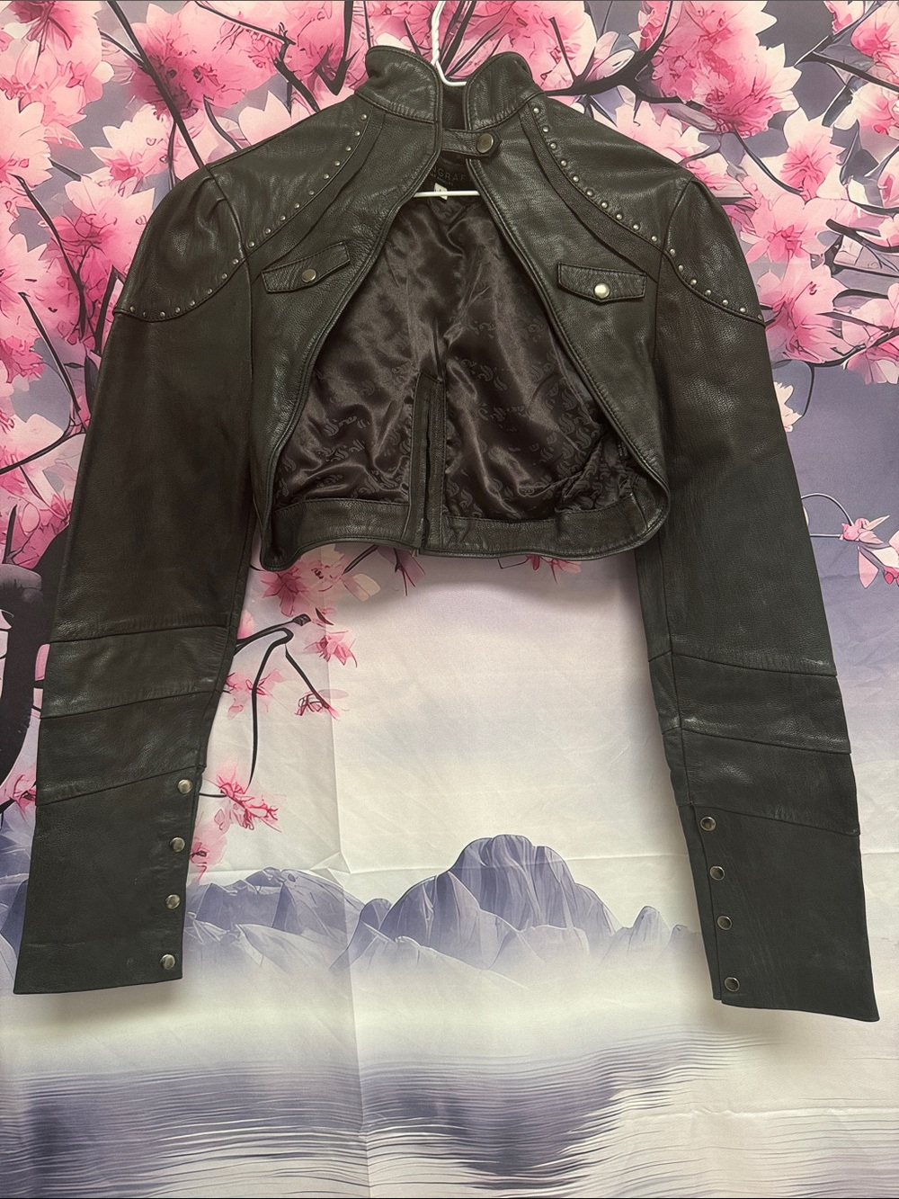 🖤🥷RARE! Skingraft Black Cropped Leather Moto jacket bolero w/ Stud Accents
